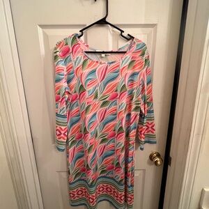 Pink and Green 3/4 Sleeve Scoop Neck Sundress